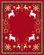 Festive Red Reindeer Snowflake Border Rug