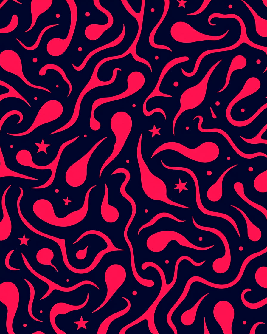 Crimson Swirl Abstract Organic Starbursts Rug