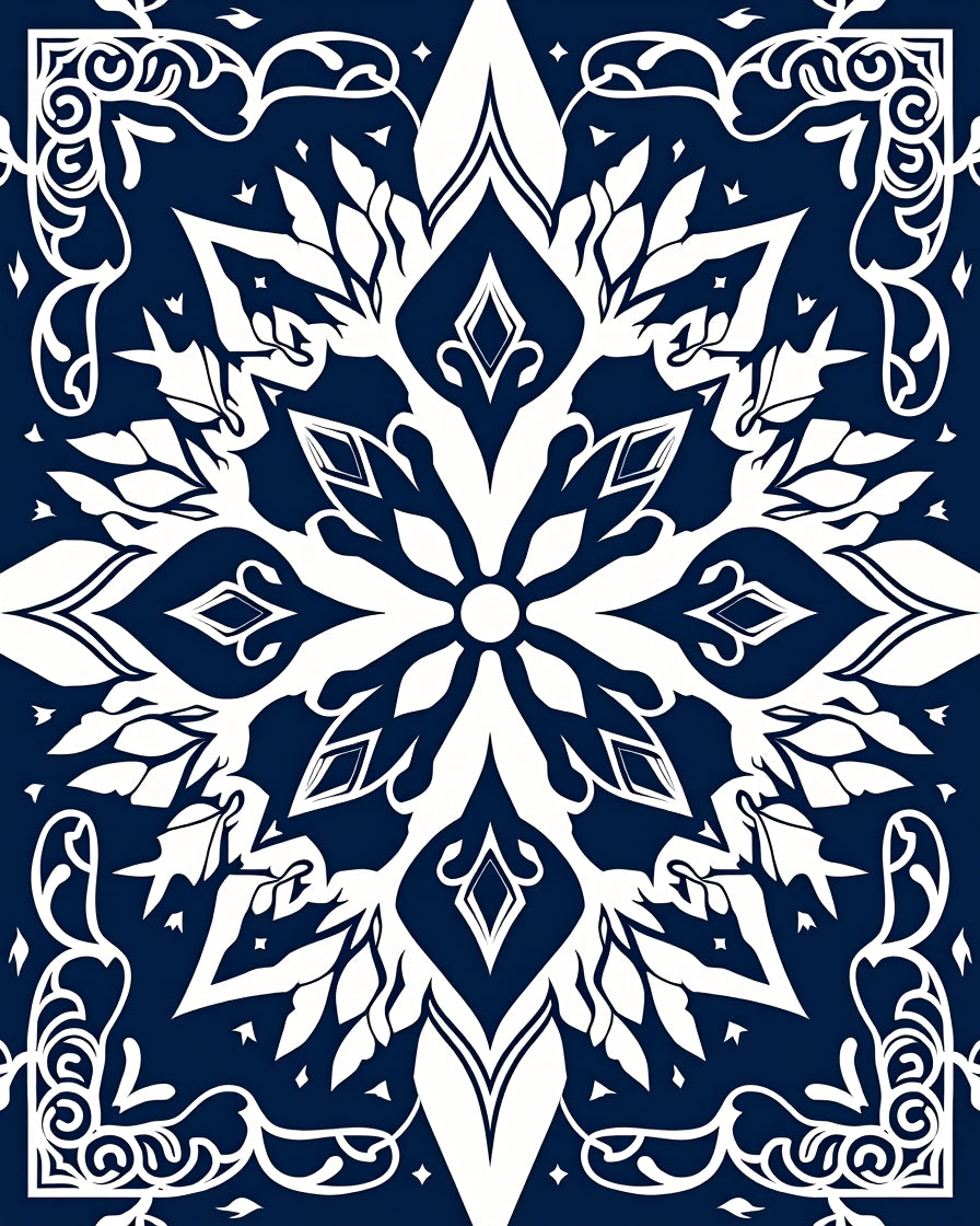 Deep Blue Intricate Floral Medallion Rug