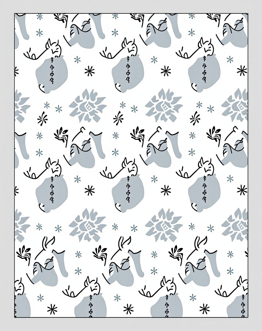 Whimsical White Blue Horse Flora Rug