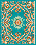 Turquoise Orange Floral Medallion Frame Rug