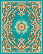 Turquoise Orange Floral Medallion Frame Rug