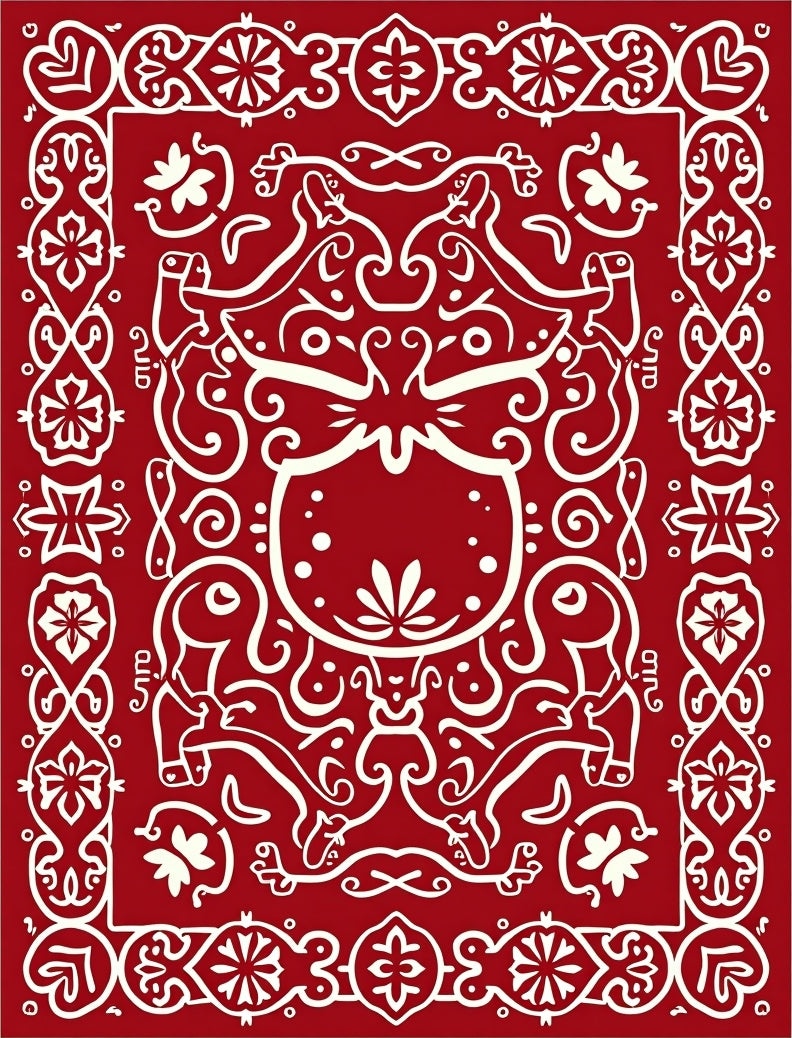 Crimson White Folk Animal Medallion Rug