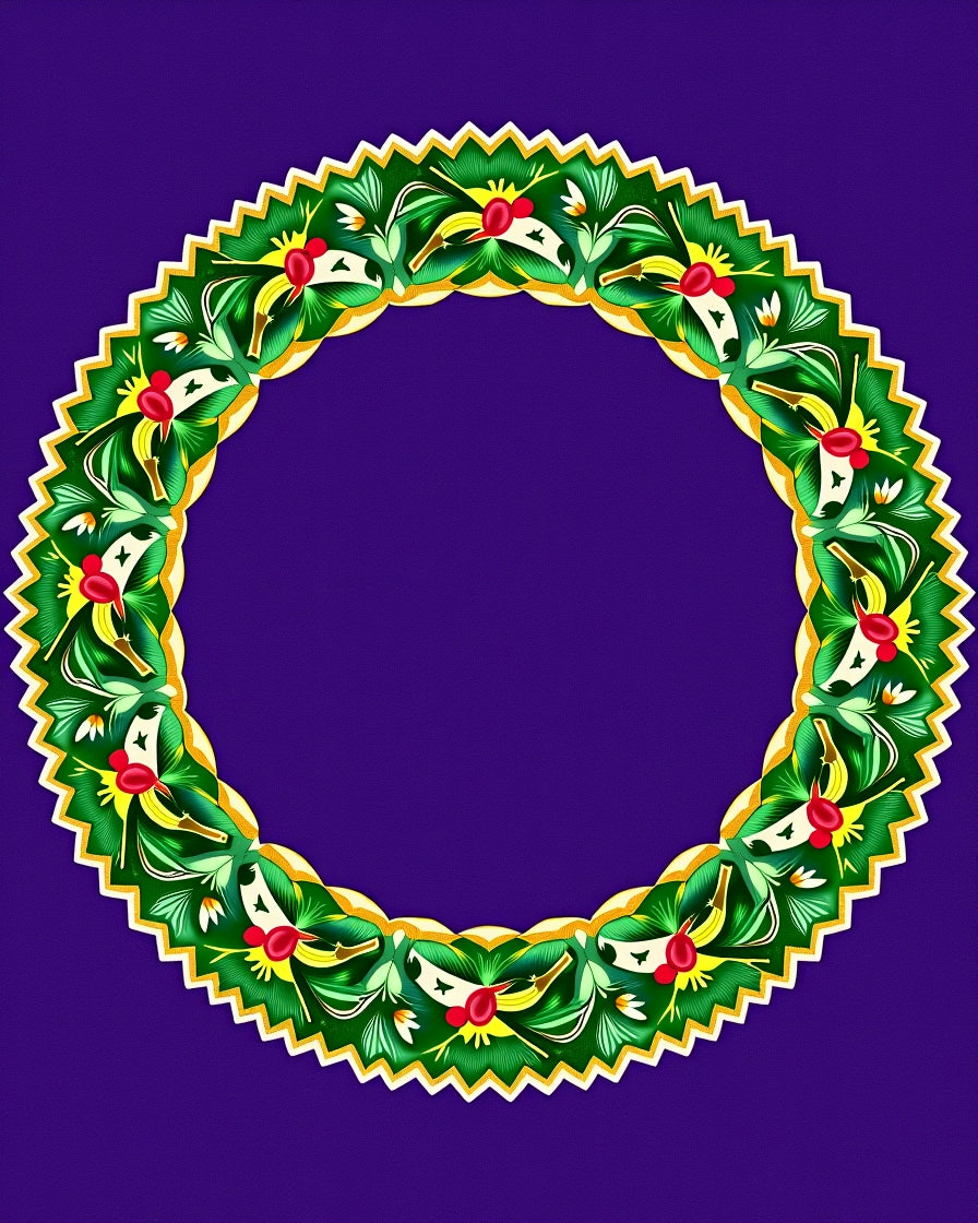 Vibrant Green Floral Wreath Round Rug