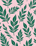 Emerald Green Leafy Branches Pink Background Rug
