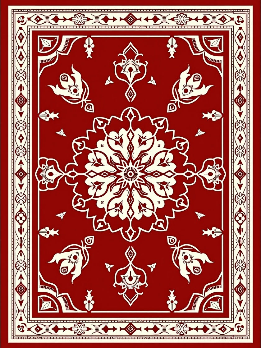Crimson Cream Intricate Floral Medallion Rug