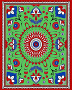 Vibrant Red Blue Green Floral Medallion Rug