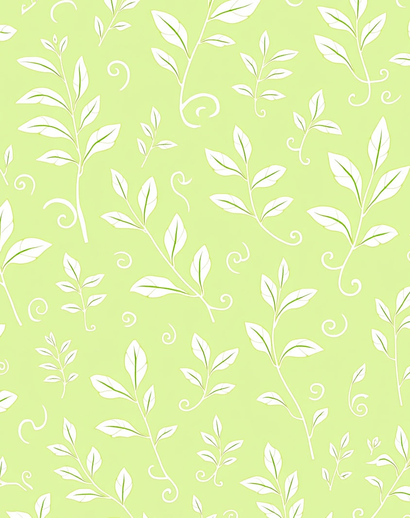 Light Green White Leafy Vine Swirl Rug