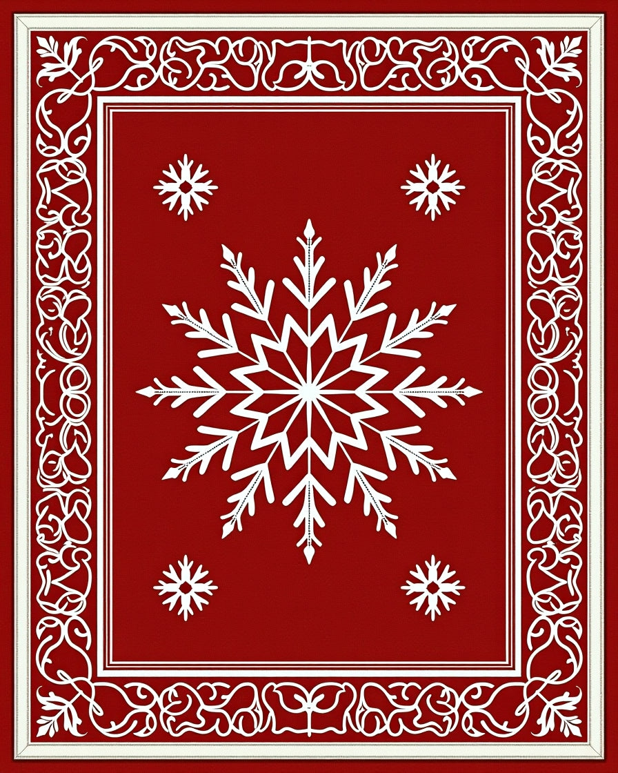 Crimson Snowflake Ornate Border Rug