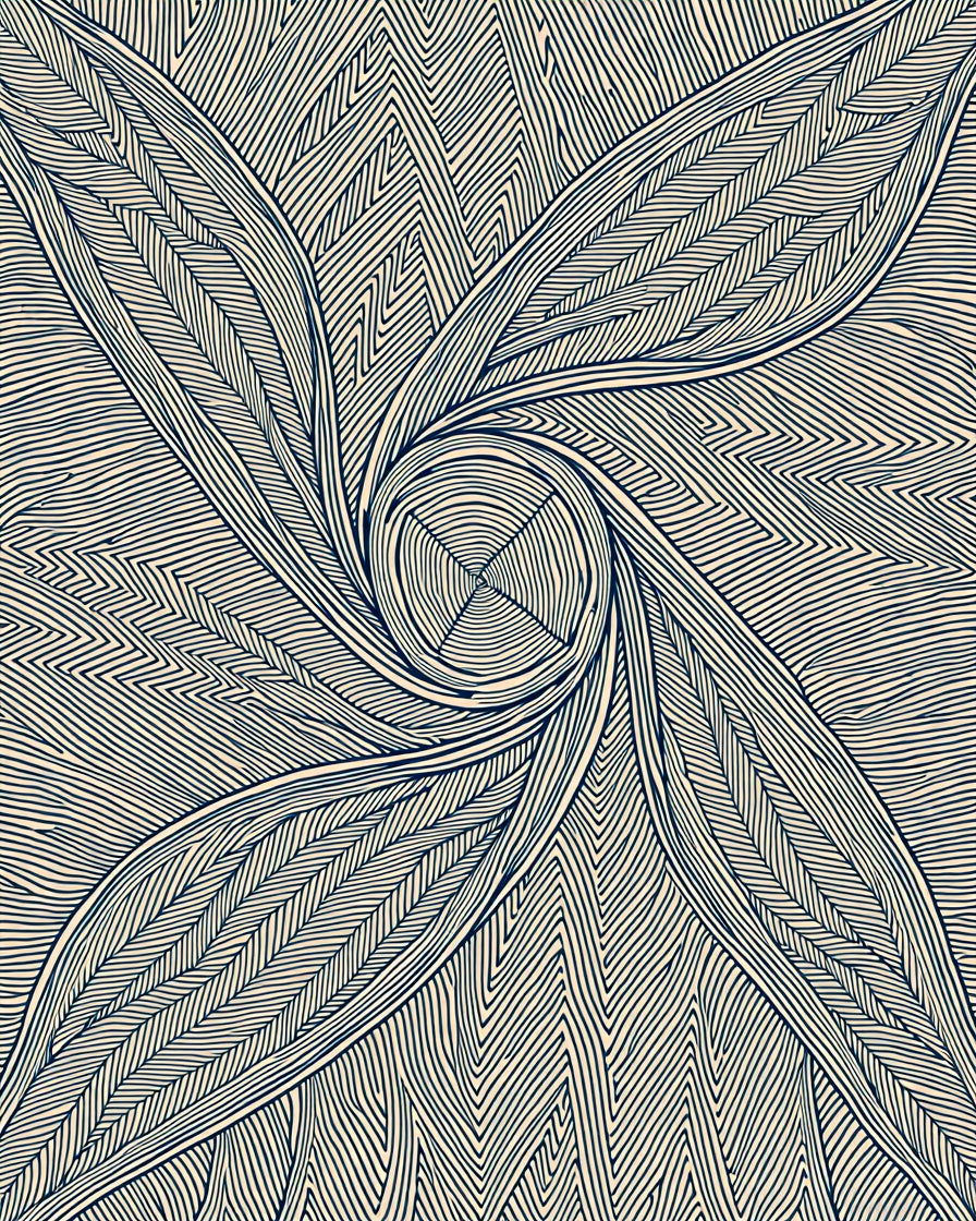 Dark Blue Leafy Swirl Abstract Rug