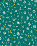 Teal White Snowflakes Gold Foliage Rug