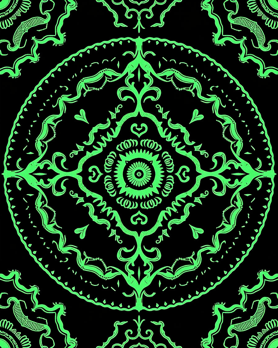 Neon Green Medallion Mandala Art Rug