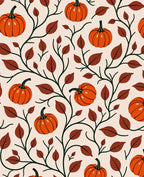 Harvest Orange Pumpkin Vine Print Rug