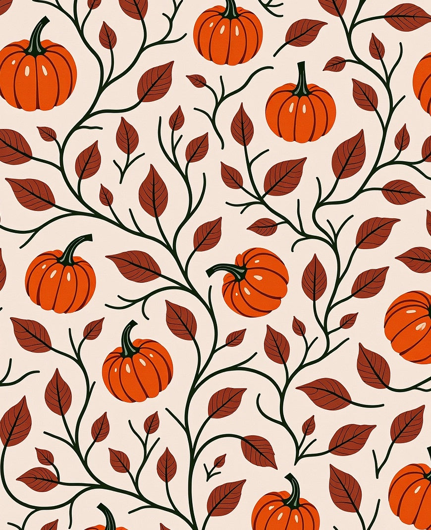 Harvest Orange Pumpkin Vine Print Rug