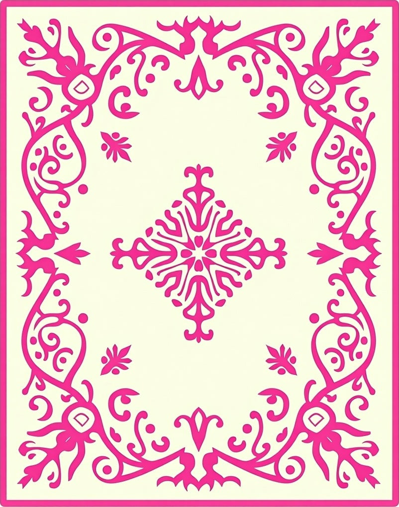 Vibrant Pink Floral Lattice Frame Rug