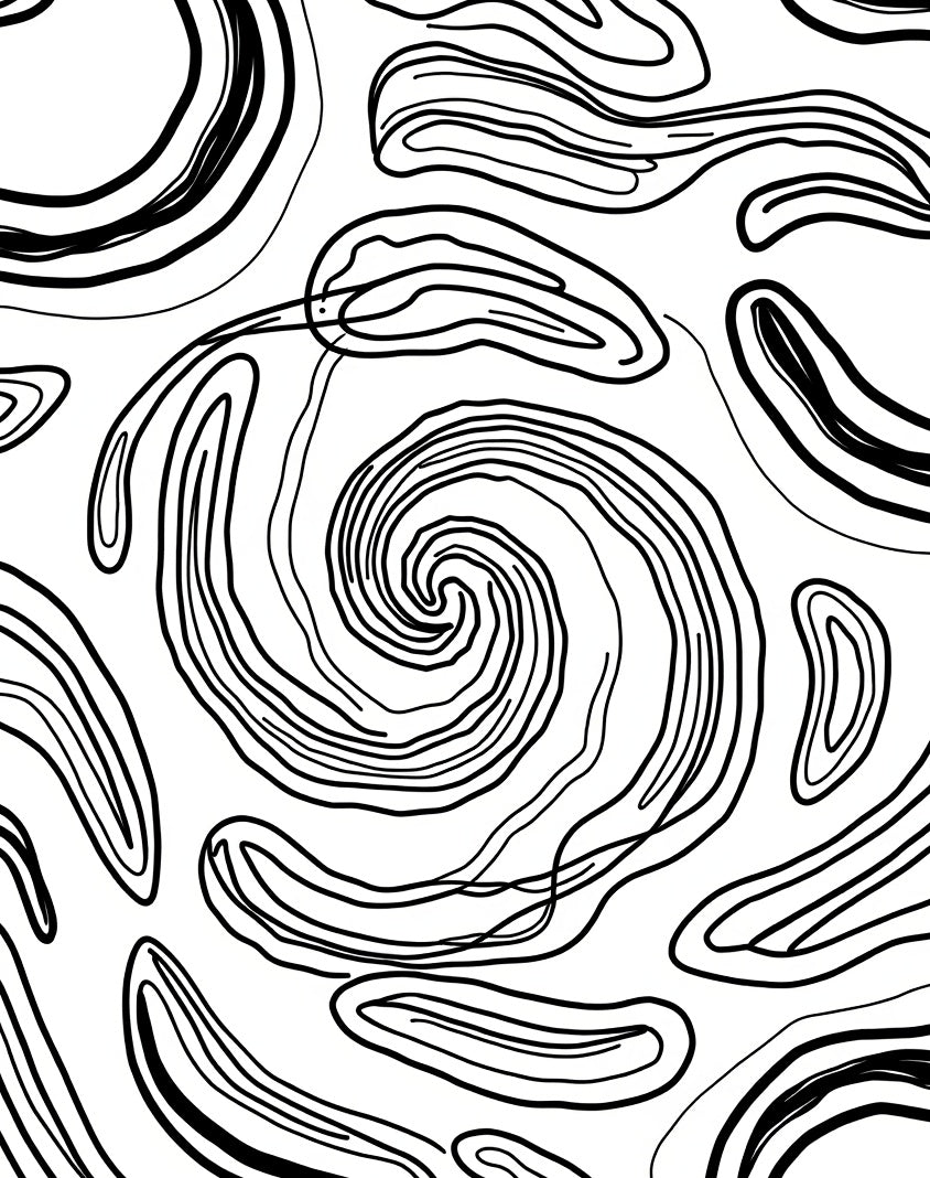 Abstract Black Swirl Organic Shape Rug