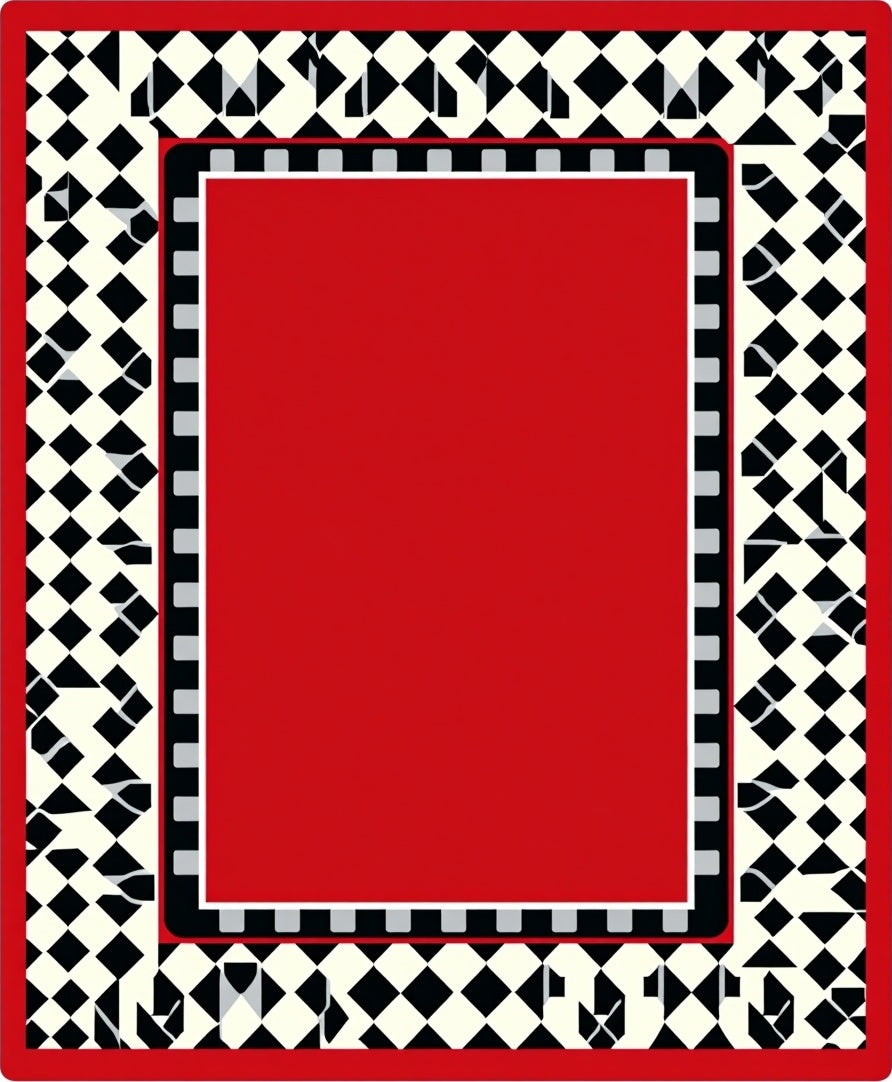 Bold Red Black White Checkerboard Border Rug