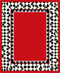 Bold Red Black White Checkerboard Border Rug