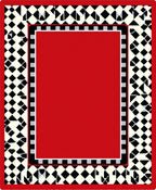 Bold Red Black White Checkerboard Border Rug