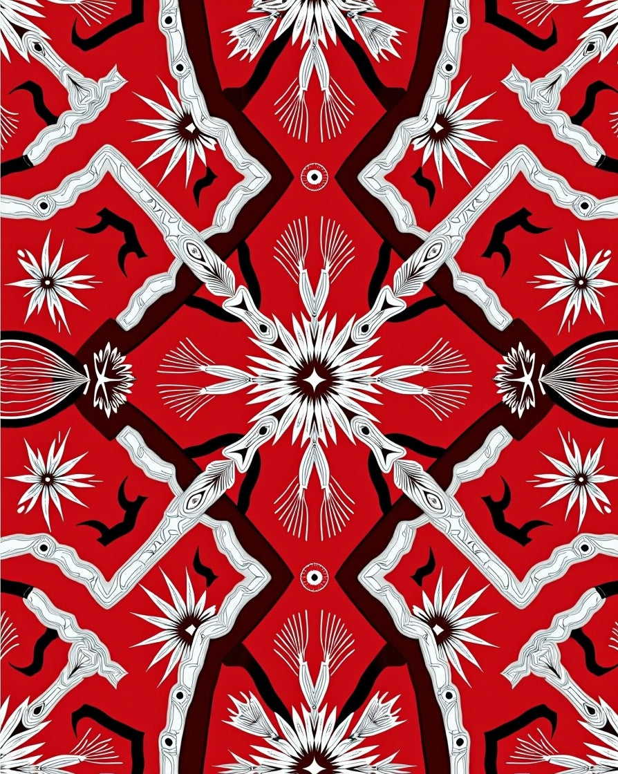 Bold Crimson Abstract Starburst Arrangement Rug
