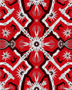 Bold Crimson Abstract Starburst Arrangement Rug