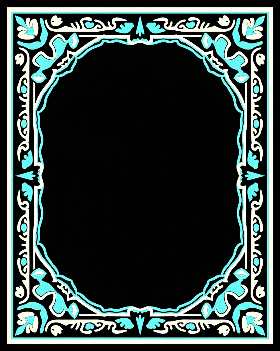 Ornate Teal Floral Mirror Frame Rug