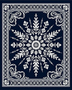 Navy White Floral Medallion Mandala Rug