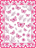 Whimsical pink butterfly floral border Rug