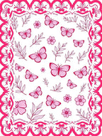 Whimsical pink butterfly floral border Rug