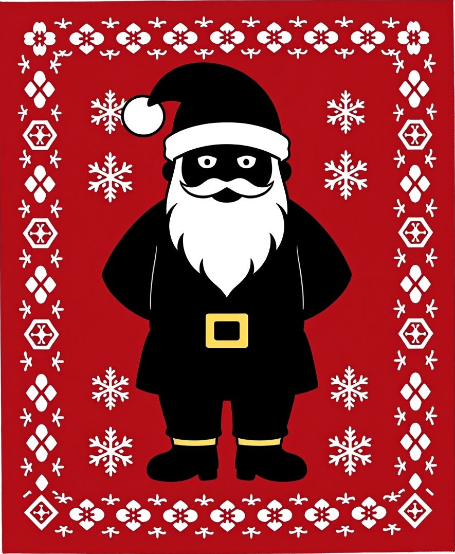 Red Festive Santa Snowflakes Border Rug