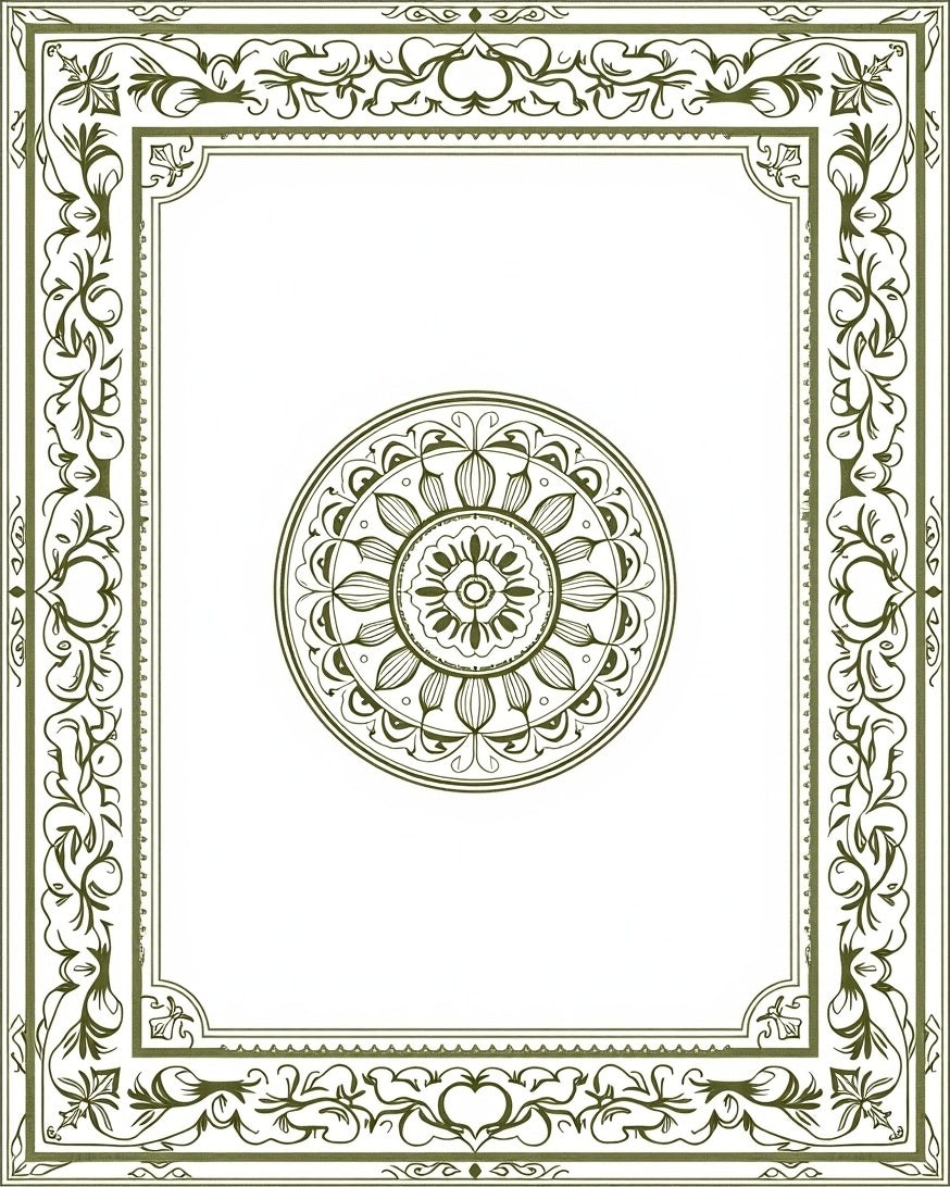 Olive Green Medallion Border Rug