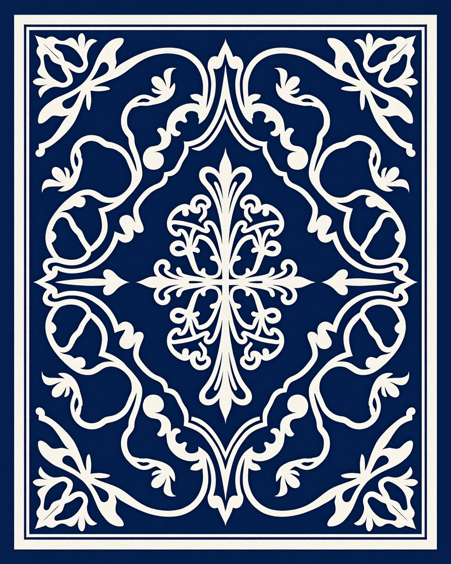 Deep Blue Floral Symmetry Medallion Rug