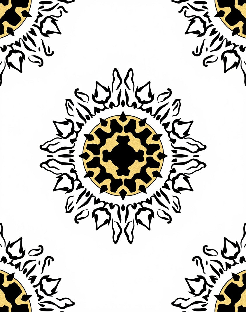 Black Gold Sunburst Medallion Rug