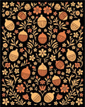 Orange Acorn Floral Black Background Rug