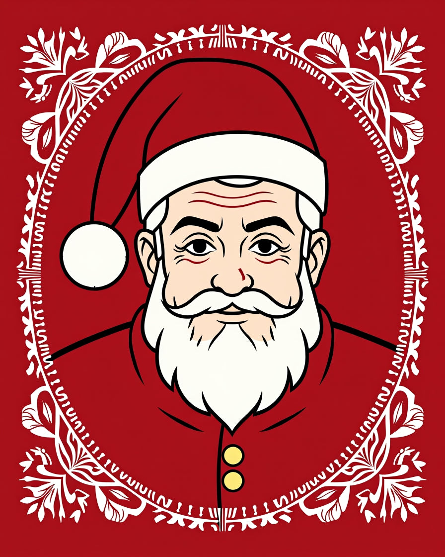 Classic Red Santa Portrait Floral Accent Rug