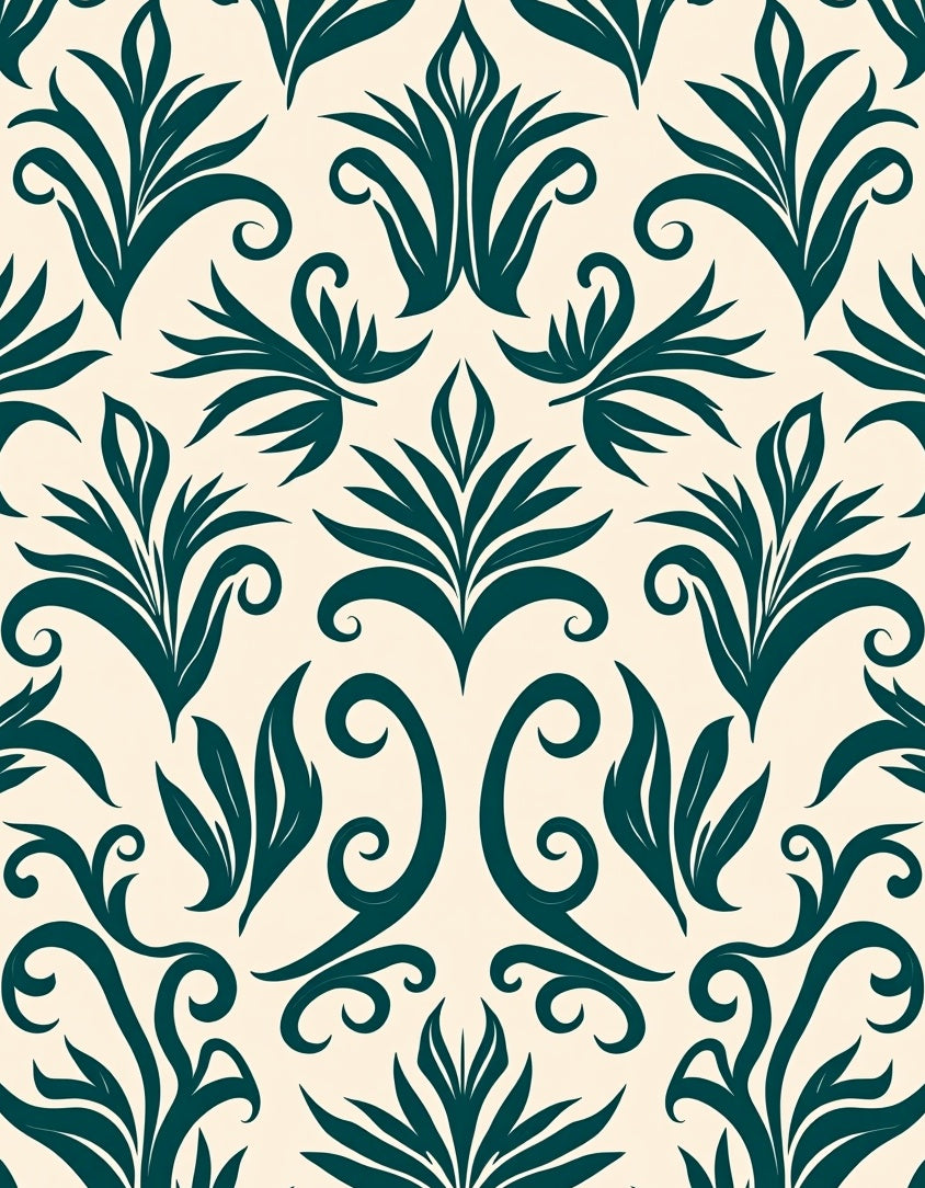 Deep Teal Flourishing Vine Scroll Rug