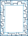 Navy Light Blue Geometric Interlocking Border Rug