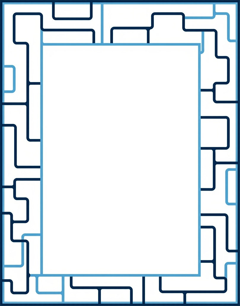 Navy Light Blue Geometric Interlocking Border Rug