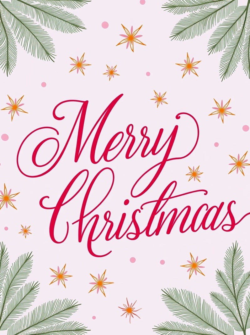 Festive Red Script Stars Pine Sprigs Rug