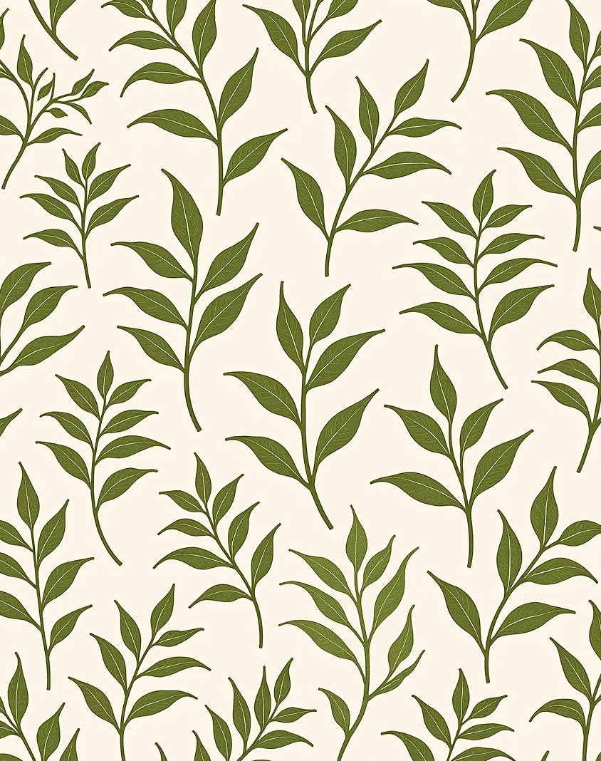 Evergreen Foliage Branches on Cream Rug
