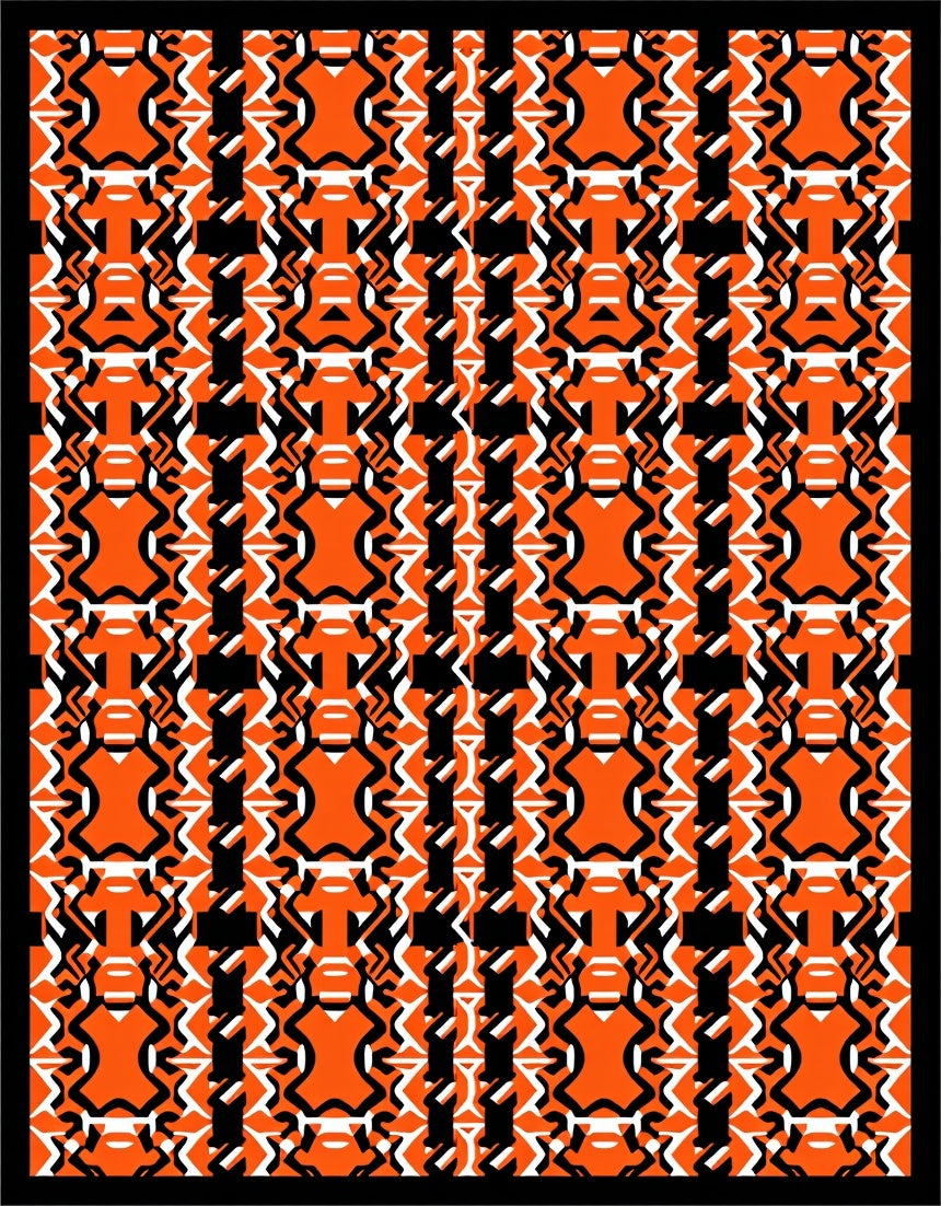 Orange Black White Geometric Interlocking Forms Rug