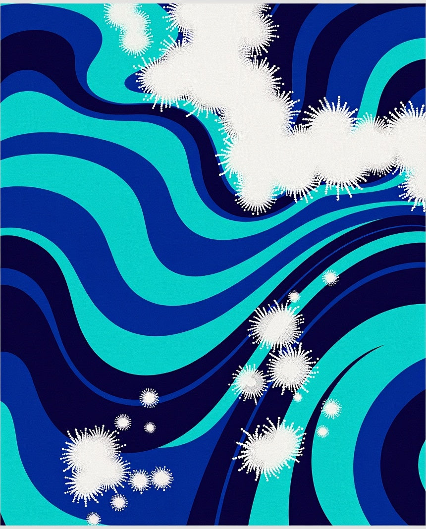 Rippled Ocean Abstract White Starburst Rug