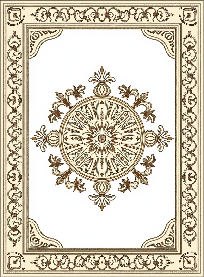 Antique Brown Medallion Ornate Border Rug