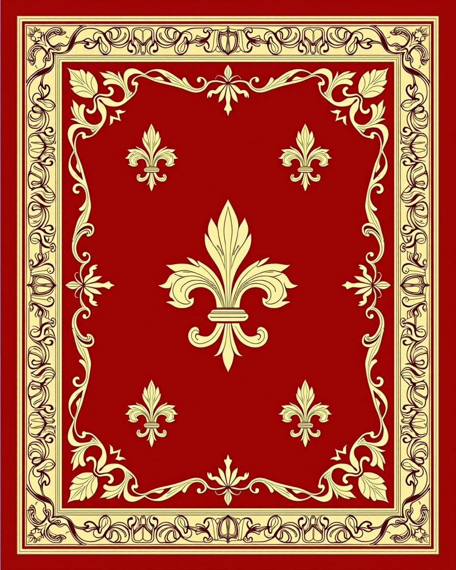 Red Cream Royal Fleur-de-lis Frame Rug