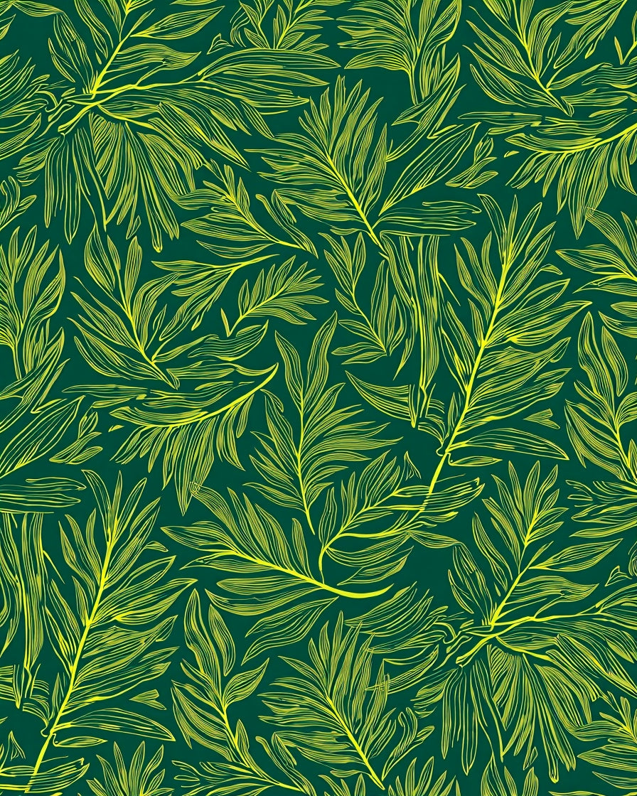 Emerald Green Fern Line Art Rug