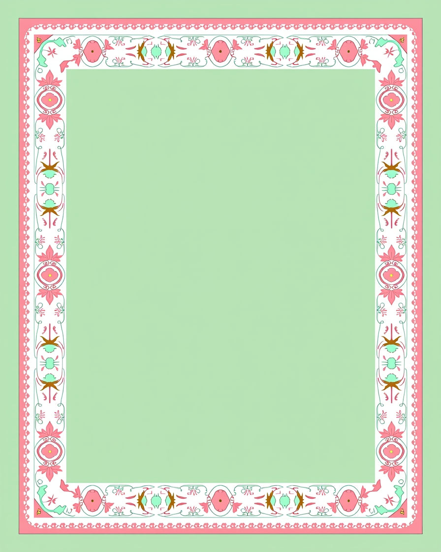 Vintage Pink Floral Foliage Border Rug