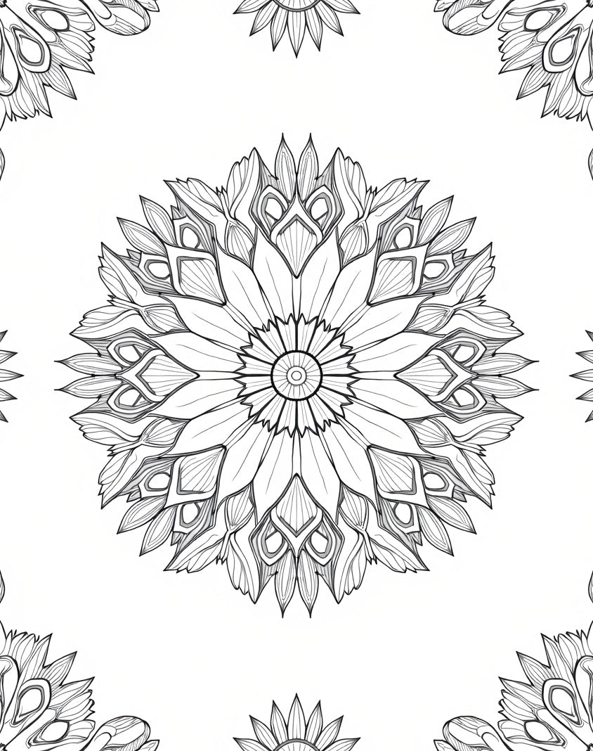 Detailed Black White Mandala Bloom Rug