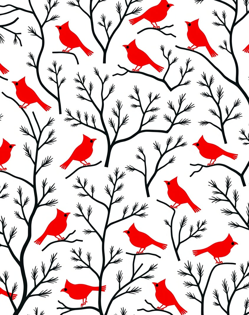 Red Cardinals Winter Tree Scene Rug