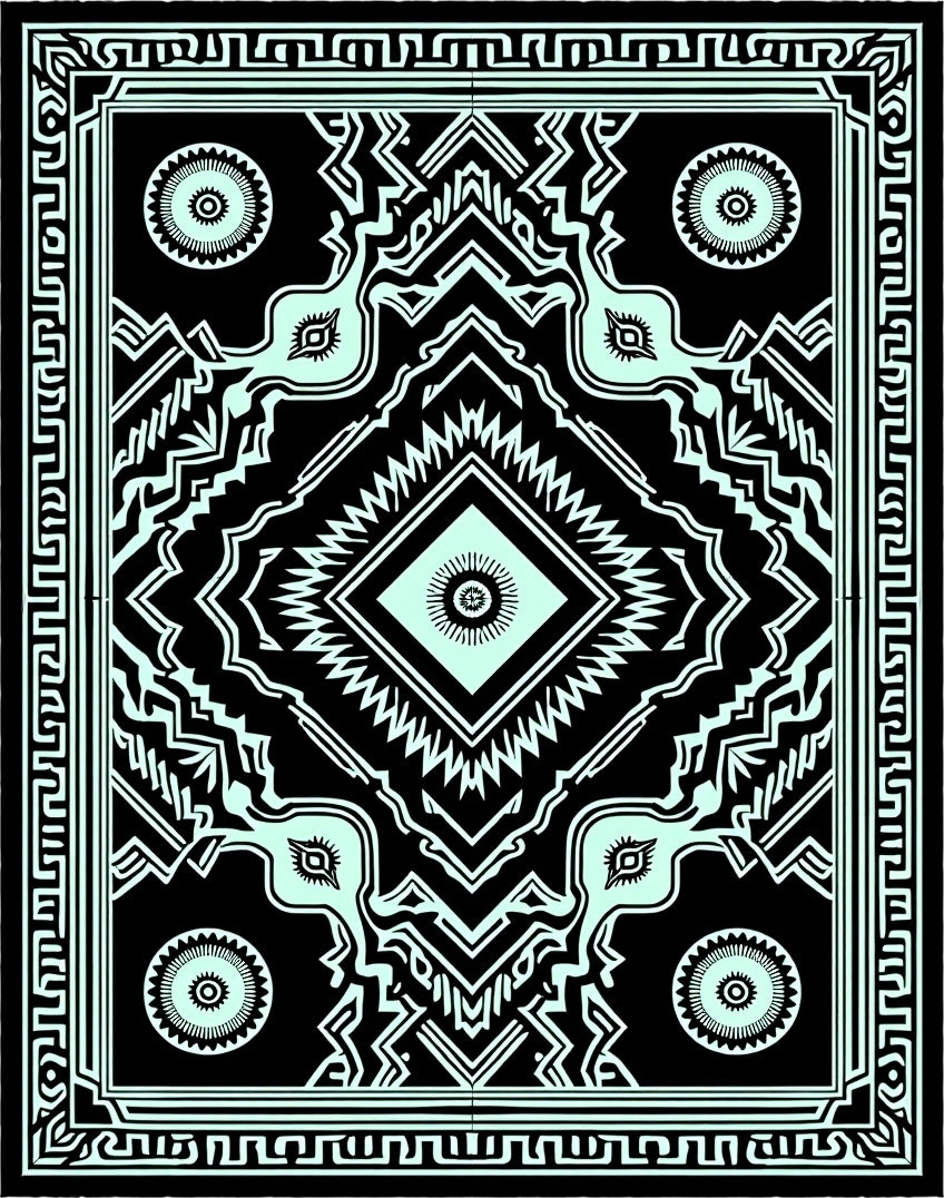 Neo Mint Black Geometric Diamond Rug