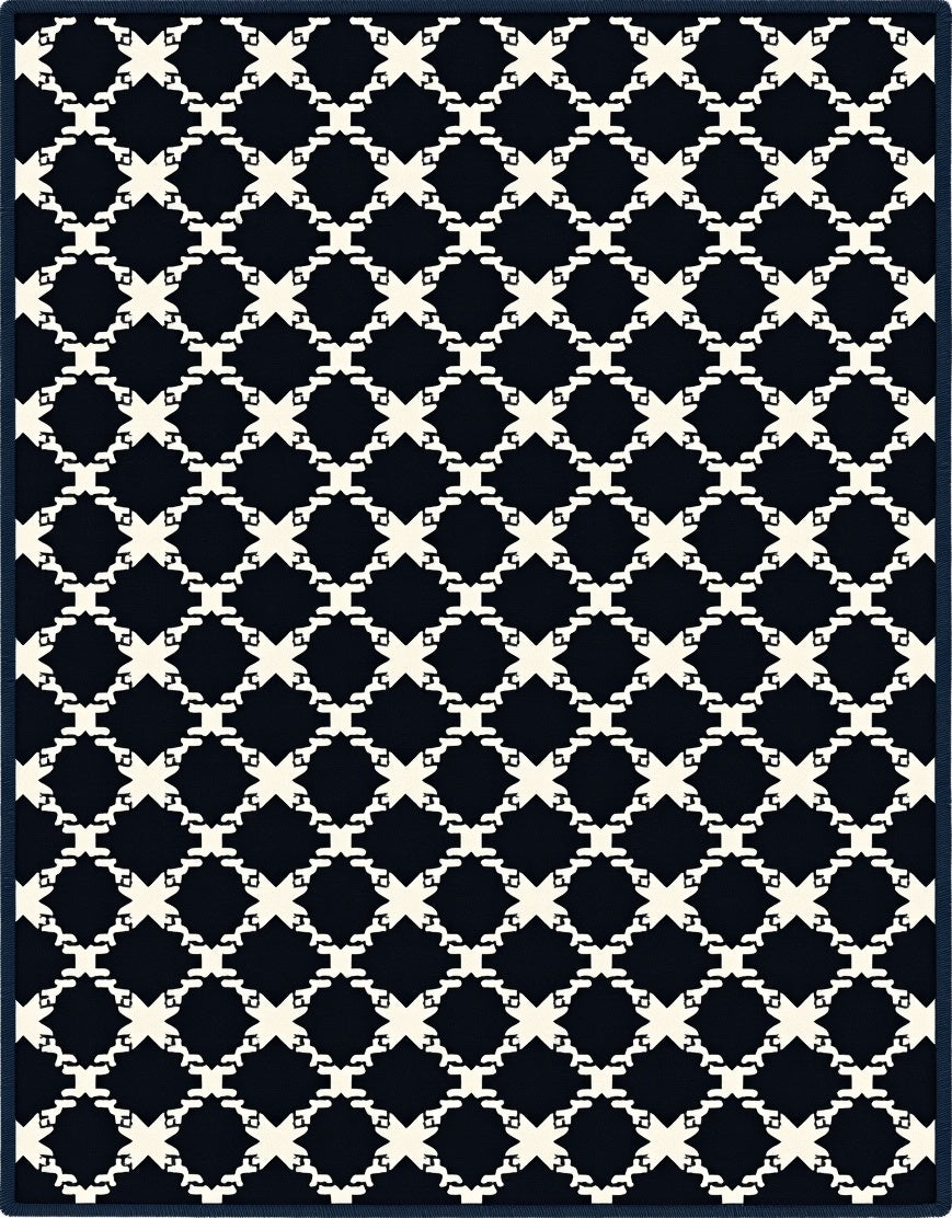 Dark Navy Cream Geometric Lattice Rug